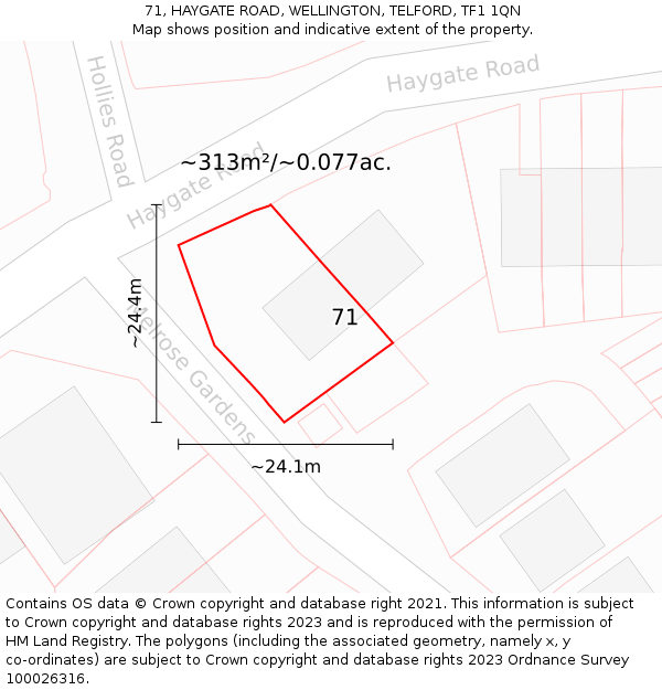 71, HAYGATE ROAD, WELLINGTON, TELFORD, TF1 1QN: Plot and title map