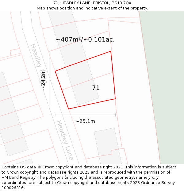 71, HEADLEY LANE, BRISTOL, BS13 7QX: Plot and title map