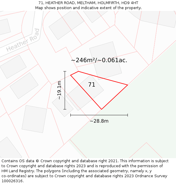 71, HEATHER ROAD, MELTHAM, HOLMFIRTH, HD9 4HT: Plot and title map