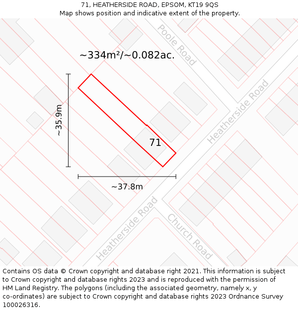 71, HEATHERSIDE ROAD, EPSOM, KT19 9QS: Plot and title map