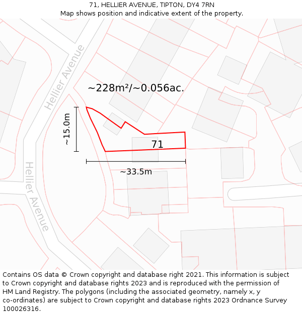 71, HELLIER AVENUE, TIPTON, DY4 7RN: Plot and title map