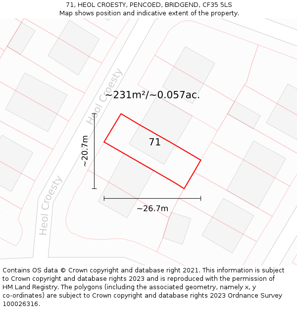 71, HEOL CROESTY, PENCOED, BRIDGEND, CF35 5LS: Plot and title map