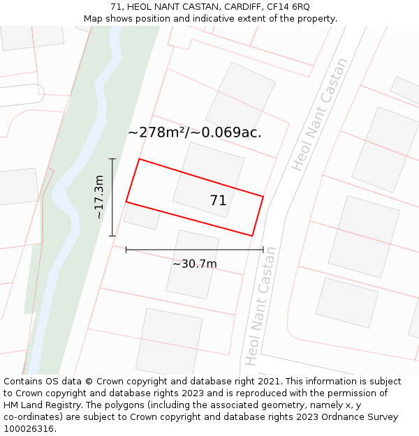 71, HEOL NANT CASTAN, CARDIFF, CF14 6RQ: Plot and title map
