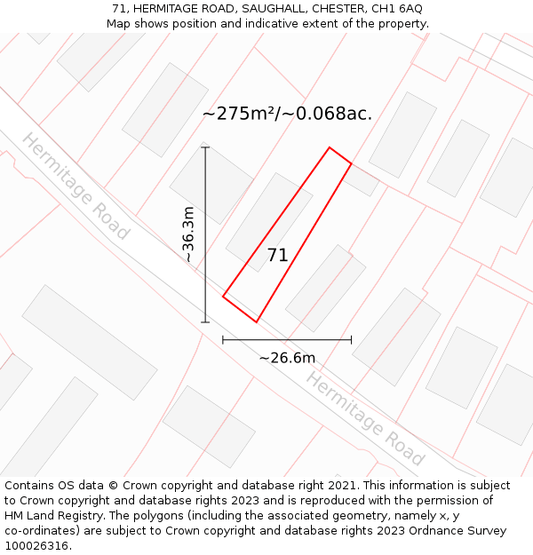 71, HERMITAGE ROAD, SAUGHALL, CHESTER, CH1 6AQ: Plot and title map