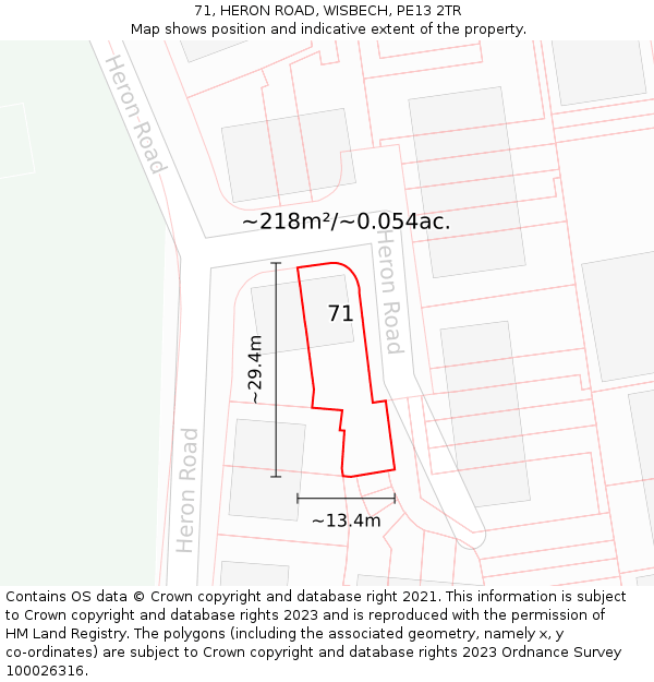 71, HERON ROAD, WISBECH, PE13 2TR: Plot and title map