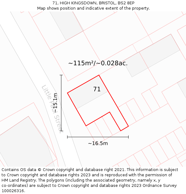 71, HIGH KINGSDOWN, BRISTOL, BS2 8EP: Plot and title map