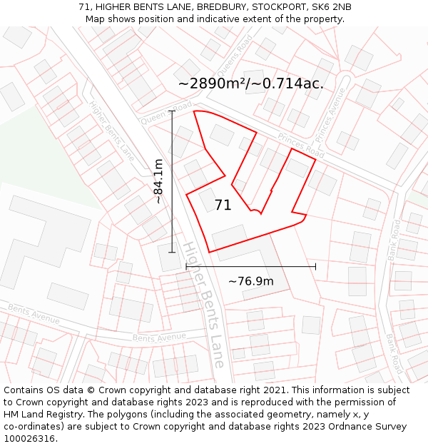 71, HIGHER BENTS LANE, BREDBURY, STOCKPORT, SK6 2NB: Plot and title map