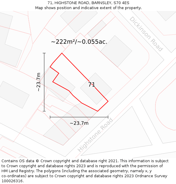 71, HIGHSTONE ROAD, BARNSLEY, S70 4ES: Plot and title map