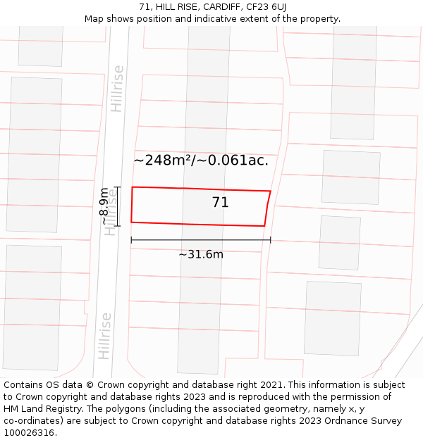 71, HILL RISE, CARDIFF, CF23 6UJ: Plot and title map