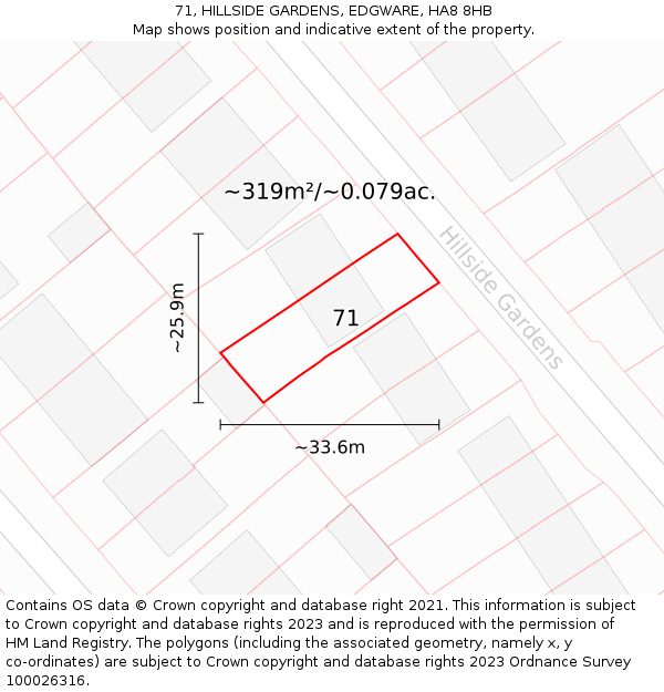71, HILLSIDE GARDENS, EDGWARE, HA8 8HB: Plot and title map