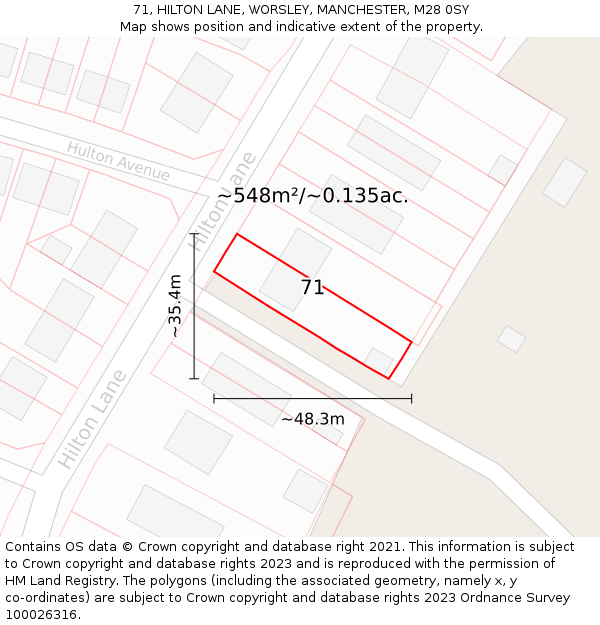 71, HILTON LANE, WORSLEY, MANCHESTER, M28 0SY: Plot and title map
