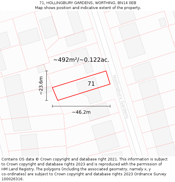 71, HOLLINGBURY GARDENS, WORTHING, BN14 0EB: Plot and title map