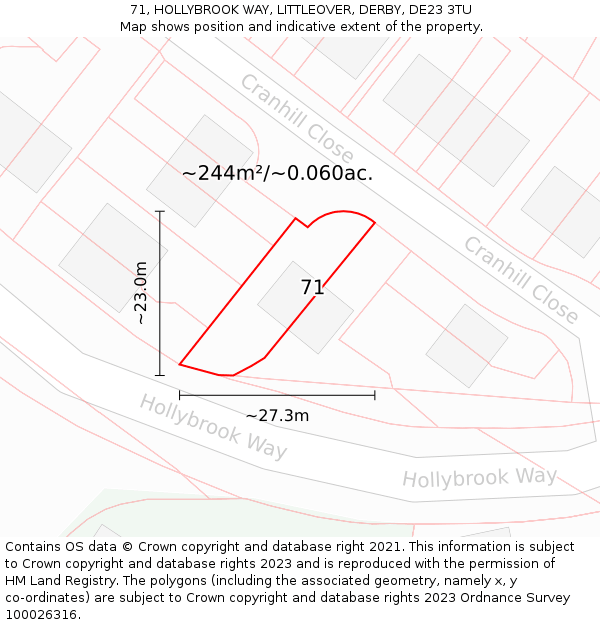 71, HOLLYBROOK WAY, LITTLEOVER, DERBY, DE23 3TU: Plot and title map