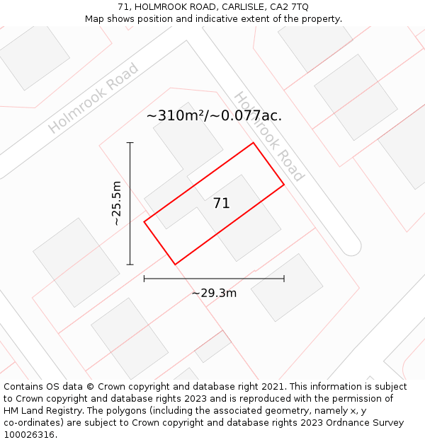 71, HOLMROOK ROAD, CARLISLE, CA2 7TQ: Plot and title map