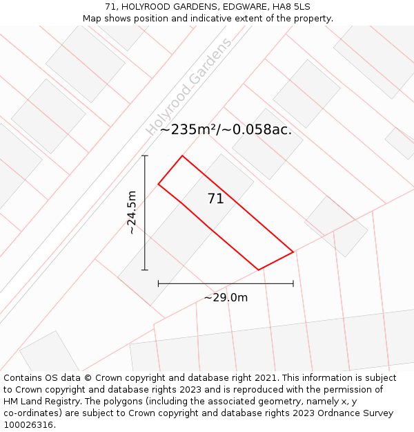 71, HOLYROOD GARDENS, EDGWARE, HA8 5LS: Plot and title map