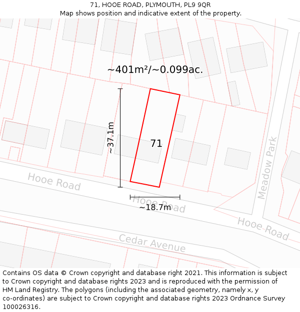 71, HOOE ROAD, PLYMOUTH, PL9 9QR: Plot and title map