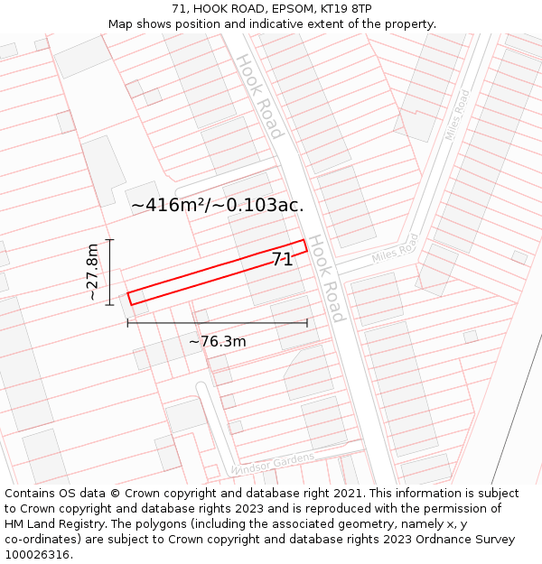 71, HOOK ROAD, EPSOM, KT19 8TP: Plot and title map
