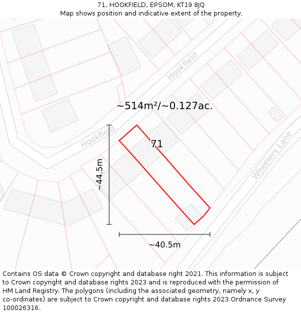 71, HOOKFIELD, EPSOM, KT19 8JQ: Plot and title map