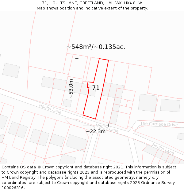 71, HOULTS LANE, GREETLAND, HALIFAX, HX4 8HW: Plot and title map