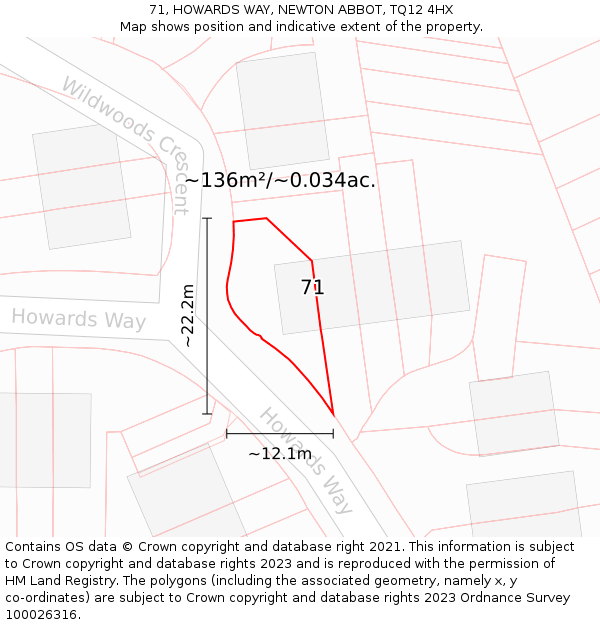 71, HOWARDS WAY, NEWTON ABBOT, TQ12 4HX: Plot and title map