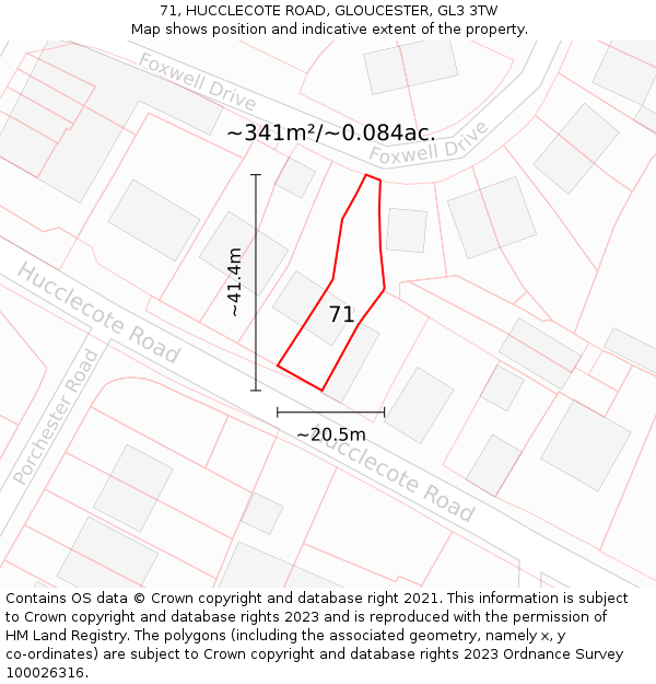 71, HUCCLECOTE ROAD, GLOUCESTER, GL3 3TW: Plot and title map