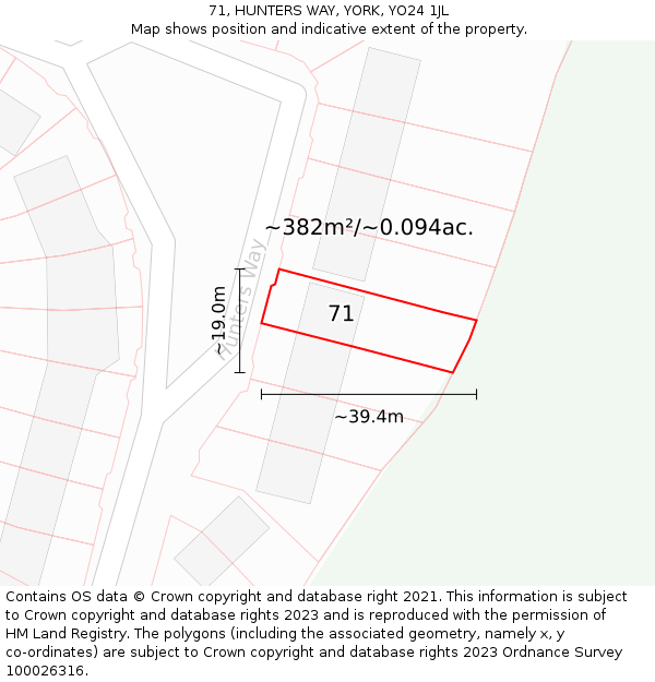 71, HUNTERS WAY, YORK, YO24 1JL: Plot and title map
