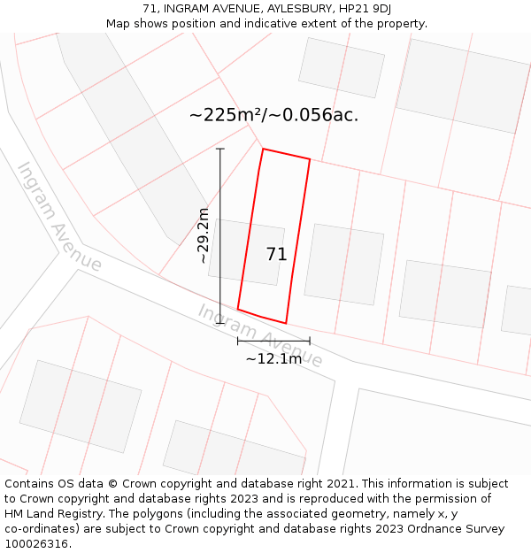 71, INGRAM AVENUE, AYLESBURY, HP21 9DJ: Plot and title map