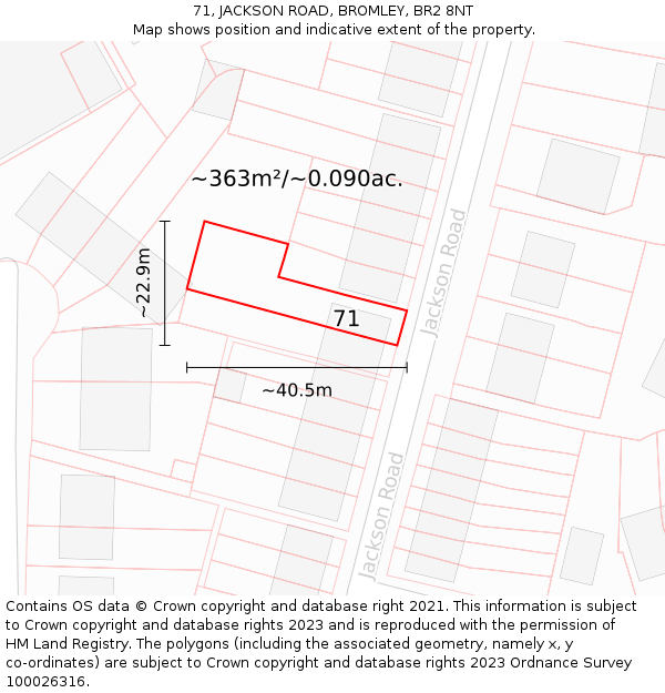 71, JACKSON ROAD, BROMLEY, BR2 8NT: Plot and title map