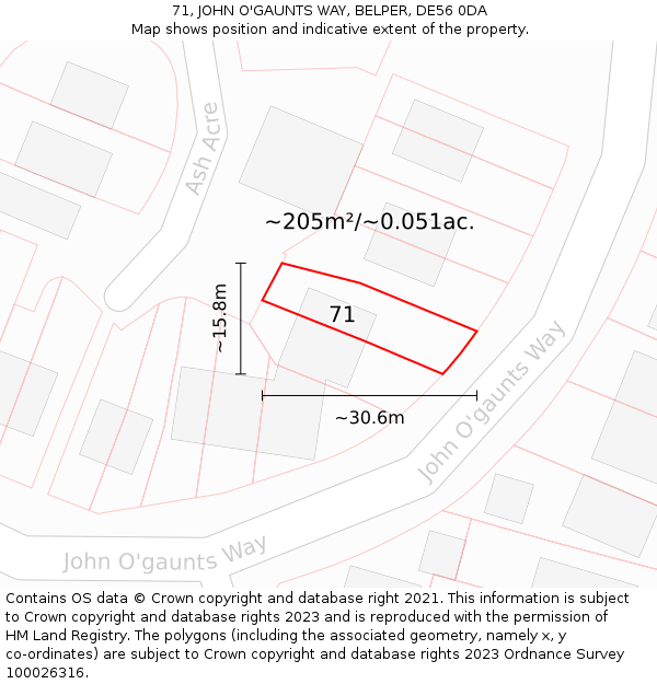 71, JOHN O'GAUNTS WAY, BELPER, DE56 0DA: Plot and title map