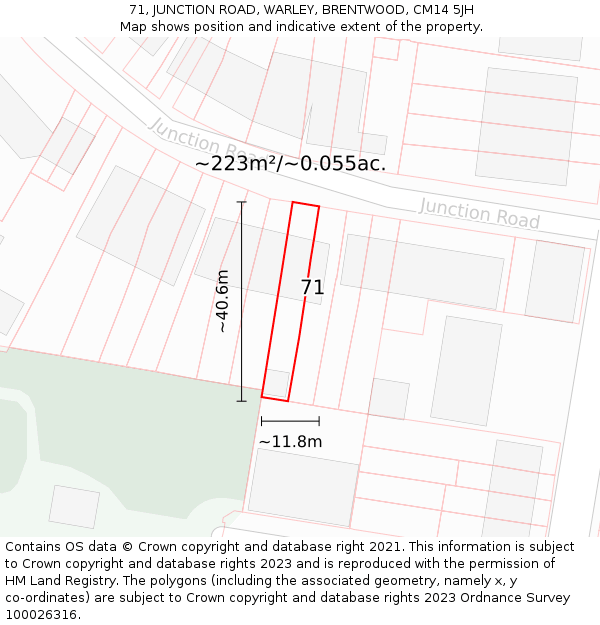 71, JUNCTION ROAD, WARLEY, BRENTWOOD, CM14 5JH: Plot and title map