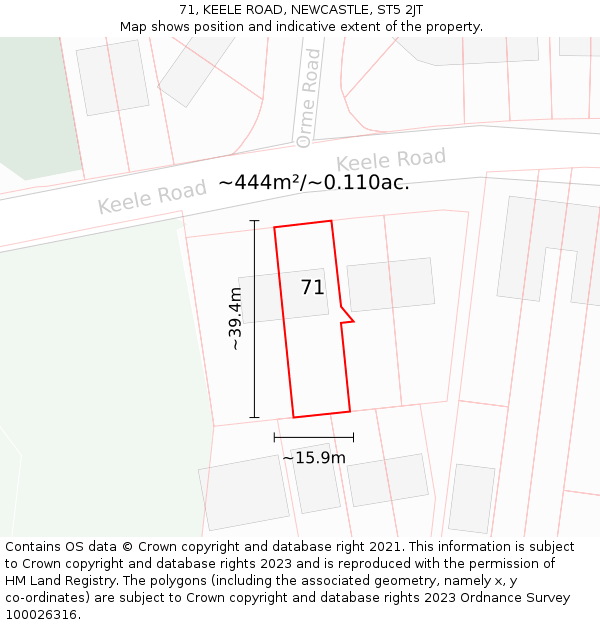 71, KEELE ROAD, NEWCASTLE, ST5 2JT: Plot and title map