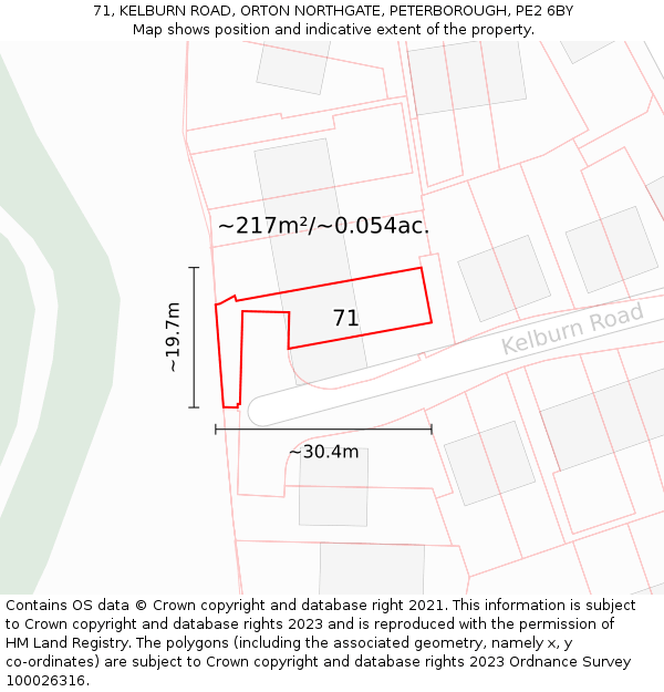 71, KELBURN ROAD, ORTON NORTHGATE, PETERBOROUGH, PE2 6BY: Plot and title map