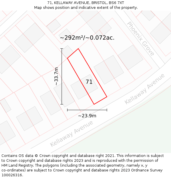 71, KELLAWAY AVENUE, BRISTOL, BS6 7XT: Plot and title map