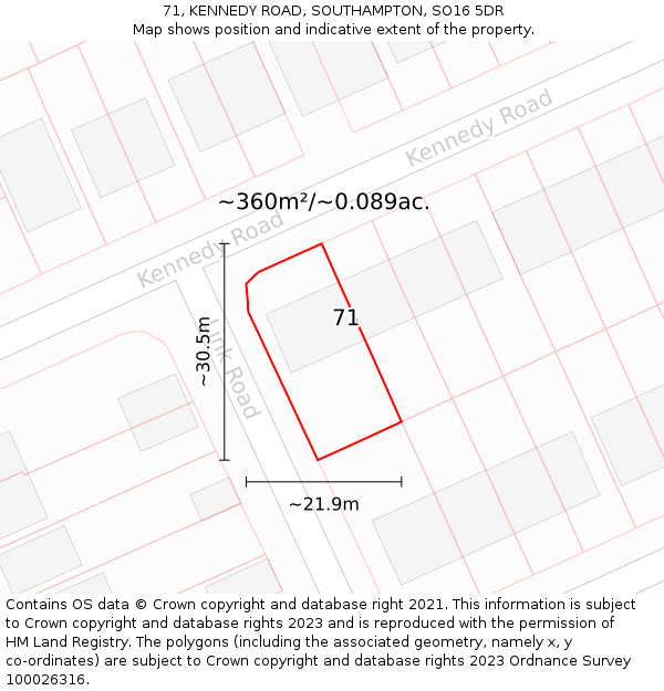 71, KENNEDY ROAD, SOUTHAMPTON, SO16 5DR: Plot and title map