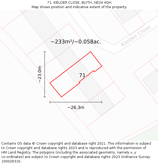 71, KIELDER CLOSE, BLYTH, NE24 4QH: Plot and title map