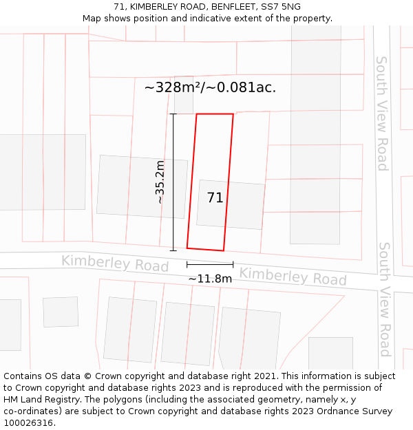 71, KIMBERLEY ROAD, BENFLEET, SS7 5NG: Plot and title map
