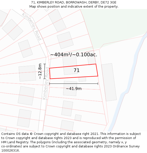 71, KIMBERLEY ROAD, BORROWASH, DERBY, DE72 3GE: Plot and title map
