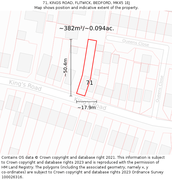71, KINGS ROAD, FLITWICK, BEDFORD, MK45 1EJ: Plot and title map