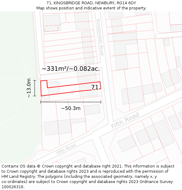 71, KINGSBRIDGE ROAD, NEWBURY, RG14 6DY: Plot and title map