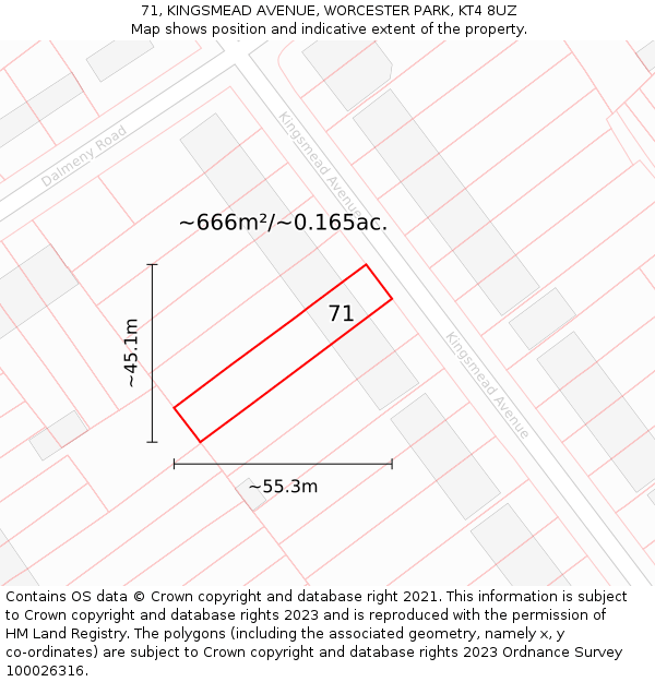 71, KINGSMEAD AVENUE, WORCESTER PARK, KT4 8UZ: Plot and title map