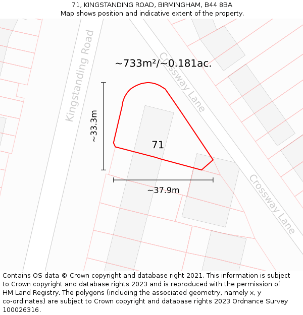 71, KINGSTANDING ROAD, BIRMINGHAM, B44 8BA: Plot and title map