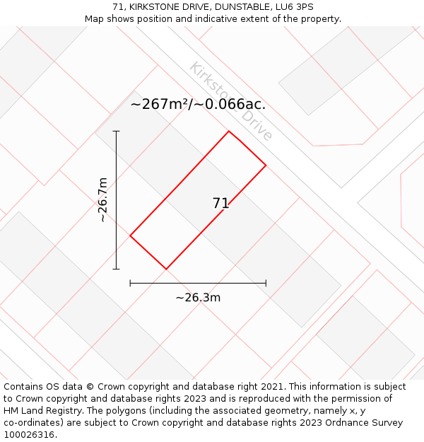 71, KIRKSTONE DRIVE, DUNSTABLE, LU6 3PS: Plot and title map
