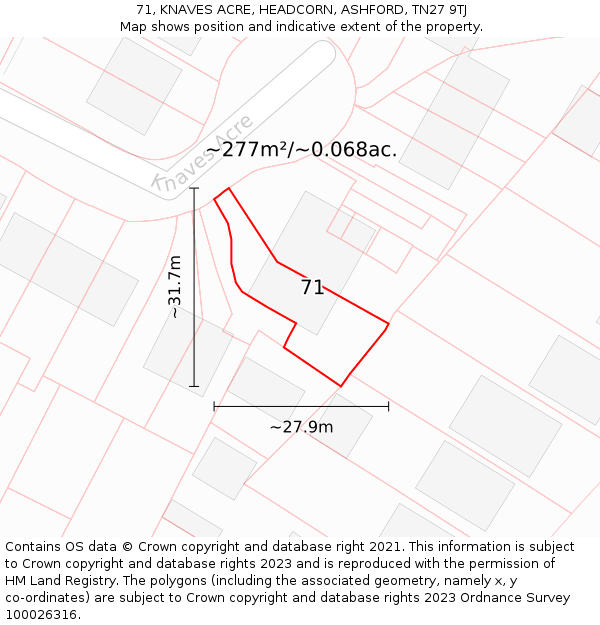 71, KNAVES ACRE, HEADCORN, ASHFORD, TN27 9TJ: Plot and title map