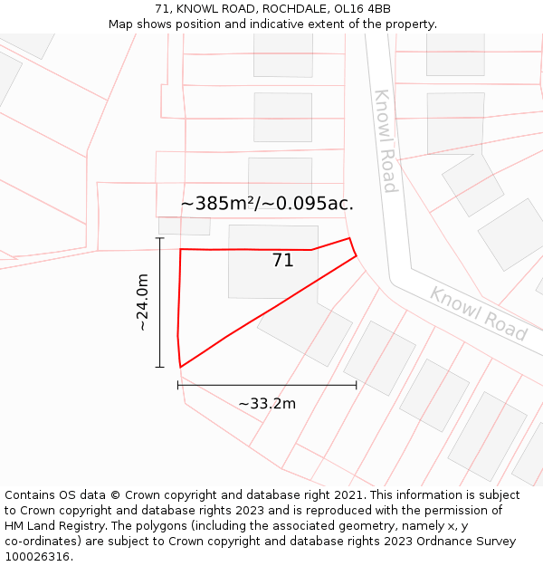 71, KNOWL ROAD, ROCHDALE, OL16 4BB: Plot and title map