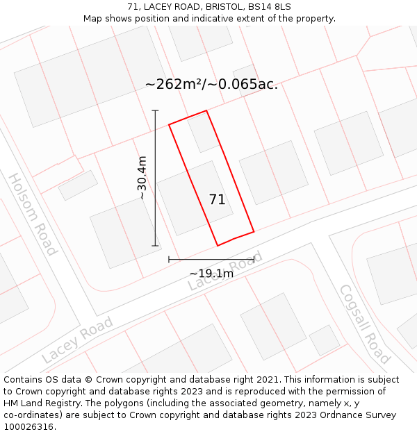 71, LACEY ROAD, BRISTOL, BS14 8LS: Plot and title map