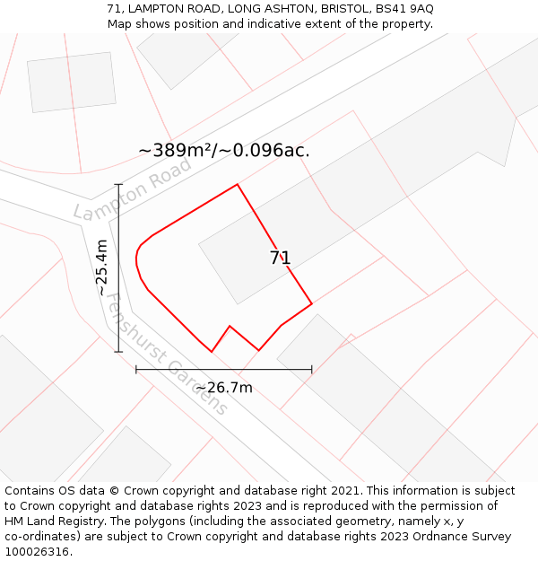 71, LAMPTON ROAD, LONG ASHTON, BRISTOL, BS41 9AQ: Plot and title map