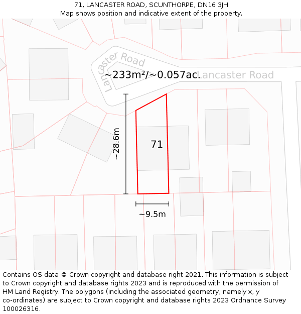 71, LANCASTER ROAD, SCUNTHORPE, DN16 3JH: Plot and title map