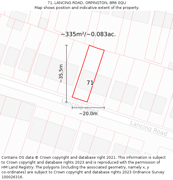 71, LANCING ROAD, ORPINGTON, BR6 0QU: Plot and title map