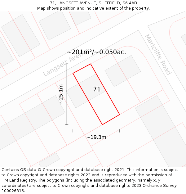 71, LANGSETT AVENUE, SHEFFIELD, S6 4AB: Plot and title map