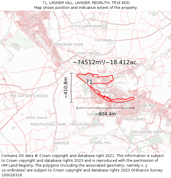 71, LANNER HILL, LANNER, REDRUTH, TR16 6DD: Plot and title map